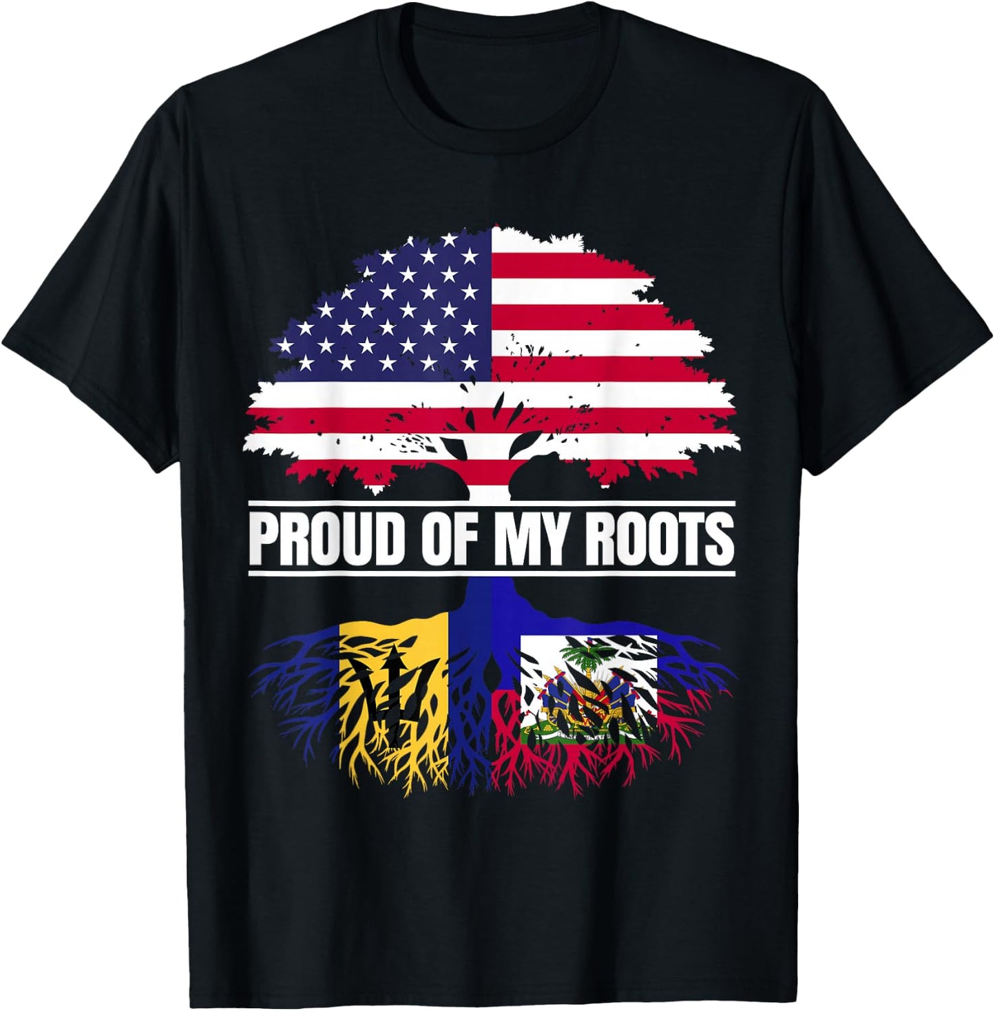 Barbados Haiti Heritage Proud of my Roots Bajan Haitian T-Shirt - T-Shirt | Black