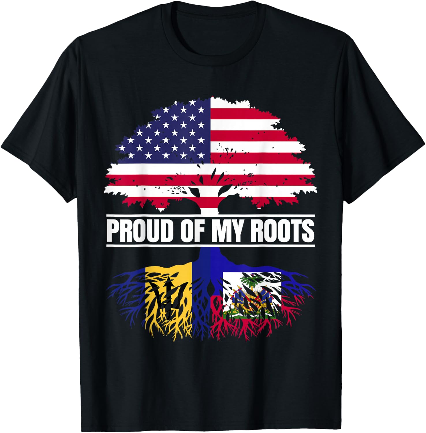Barbados Haiti Heritage Proud of my Roots Bajan Haitian T-Shirt - T-Shirt | Black