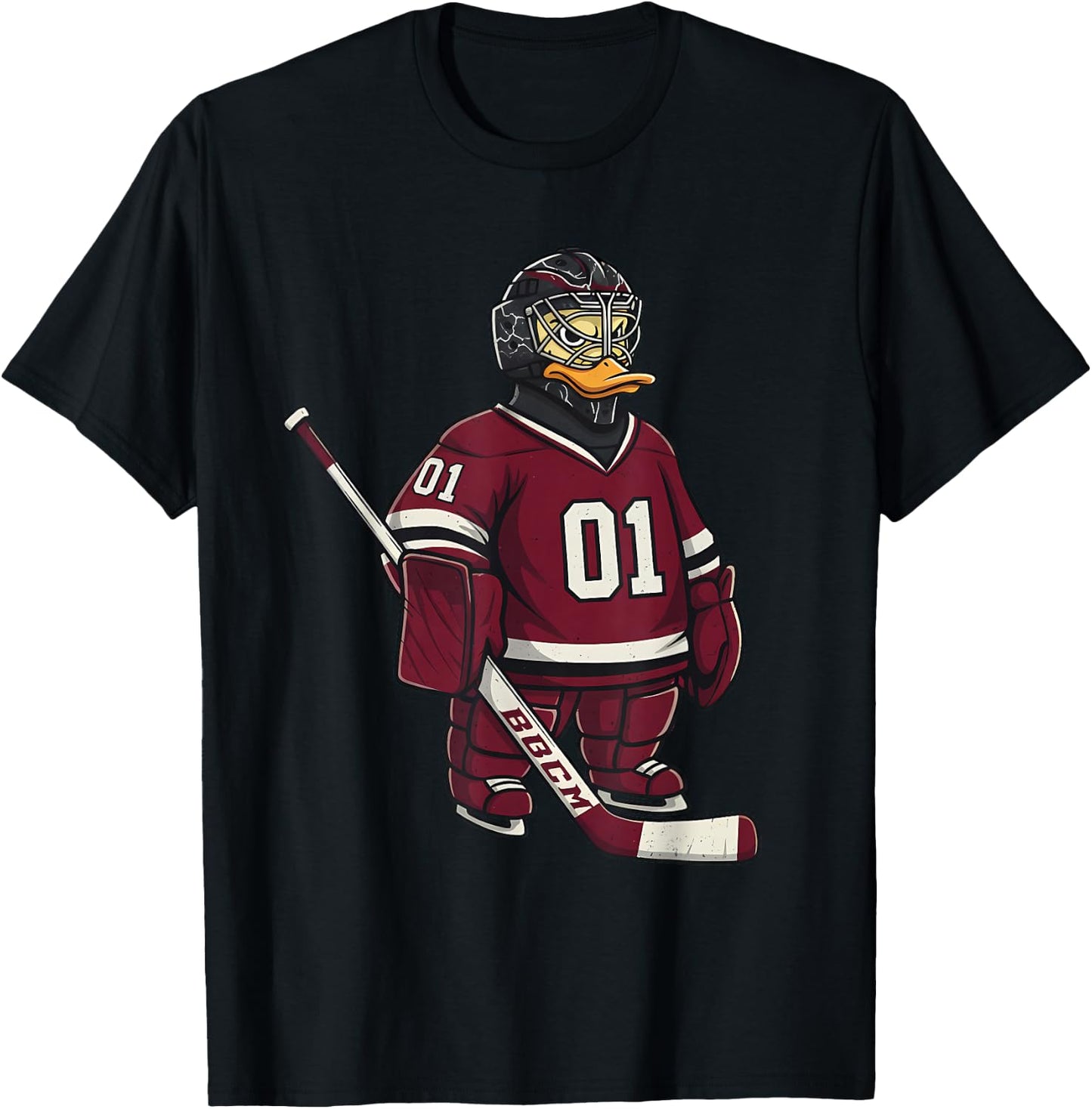 Duck Goalie Hockey Player Cartoon Animal Sports T-Shirt - T-Shirt | Black