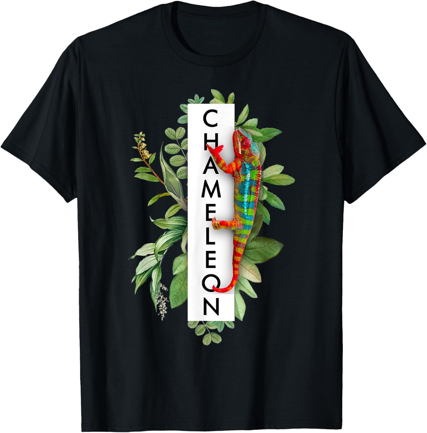 Panther Chameleon Tropical Print Chameleon Lizard T-Shirt - T-Shirt | Black