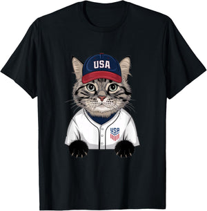 Baseball Cat Baseball Player Baseball Meme T-Shirt - T-Shirt | Black