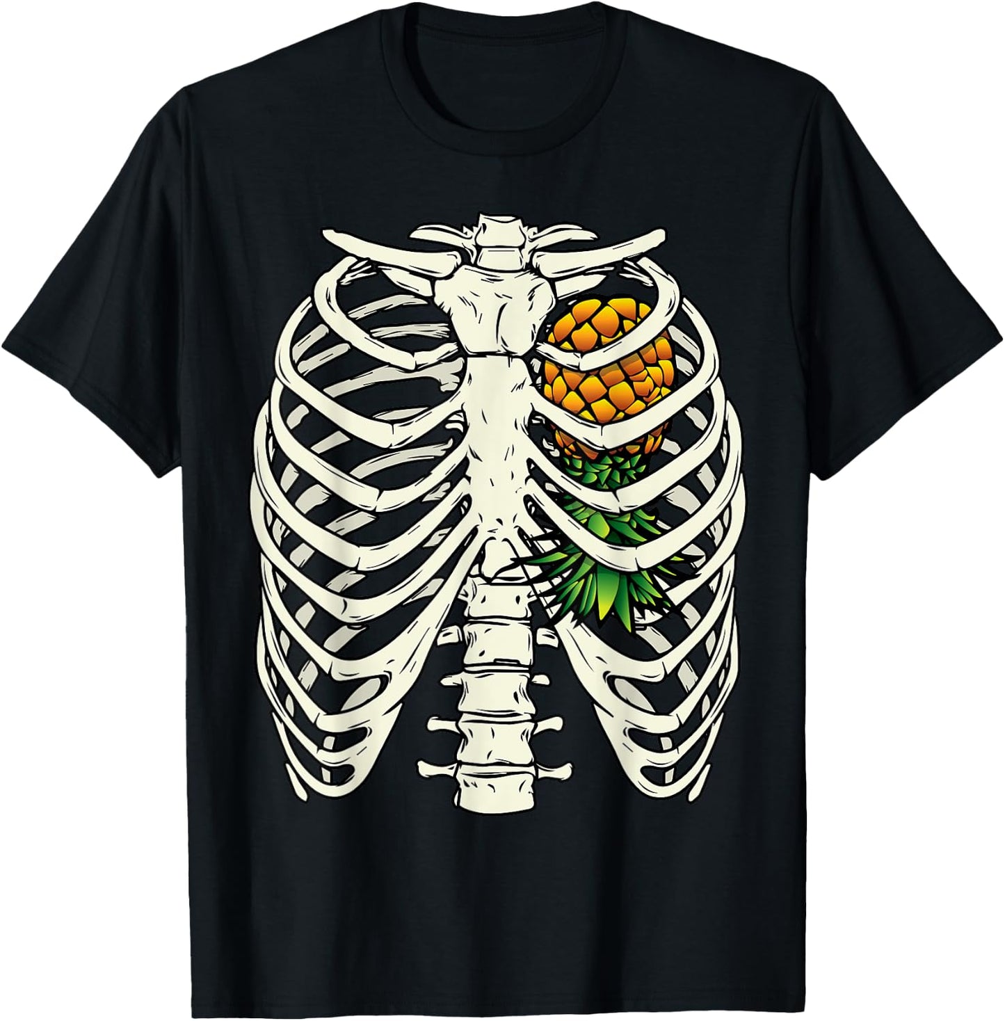 Halloween Upside Down Pineapple Swinger Skeleton Heart T-Shirt - T-Shirt | Black