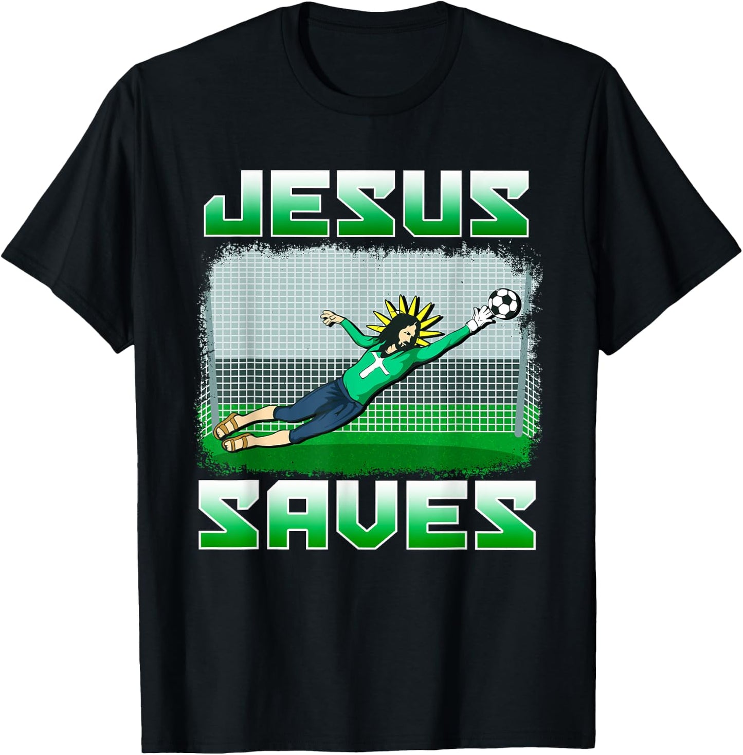 Funny Christian Soccer Jesus Saves Goalie T-Shirt - T-Shirt | Black
