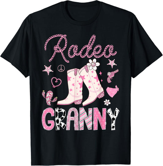 Rodeo Granny Pink Boots Disco CowGirl Birthday Party T-Shirt - T-Shirt | Black