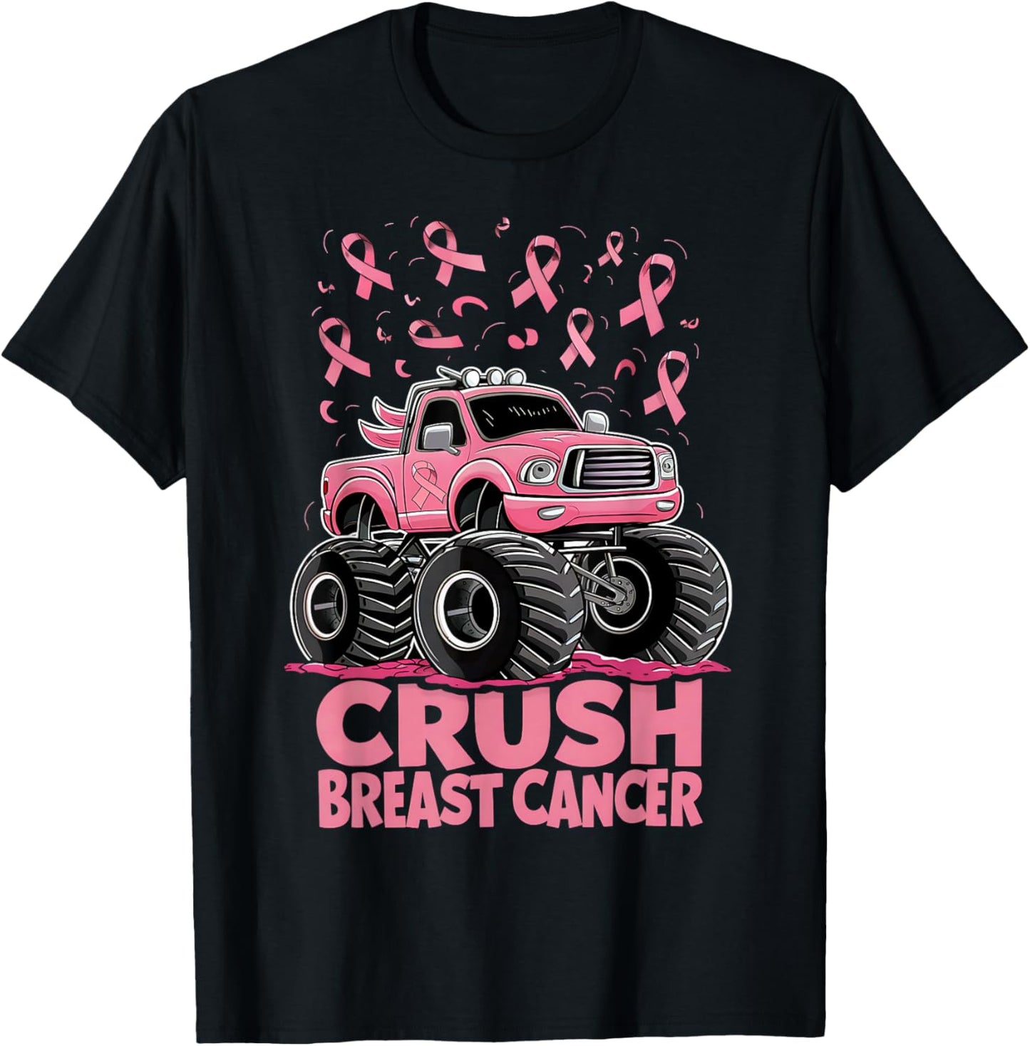 Kids Boys Pink Ribbon Breast Cancer Awareness Crush Cancer T-Shirt - T-Shirt | Black