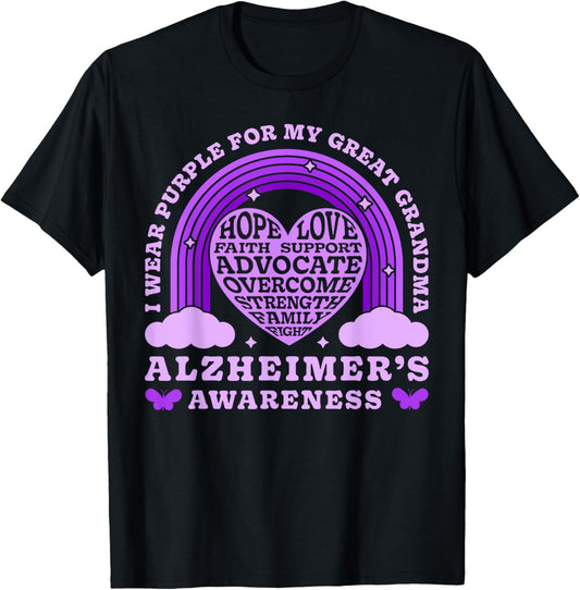 I Wear Purple For My Great Grandma Alzheimer's Awareness Day T-Shirt - T-Shirt | Black
