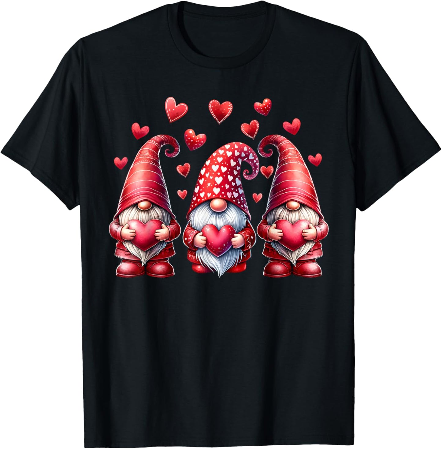 Valentines Day Gnomes Cute Red Hearts Love Gnome Women Girls T-Shirt - T-Shirt | Black