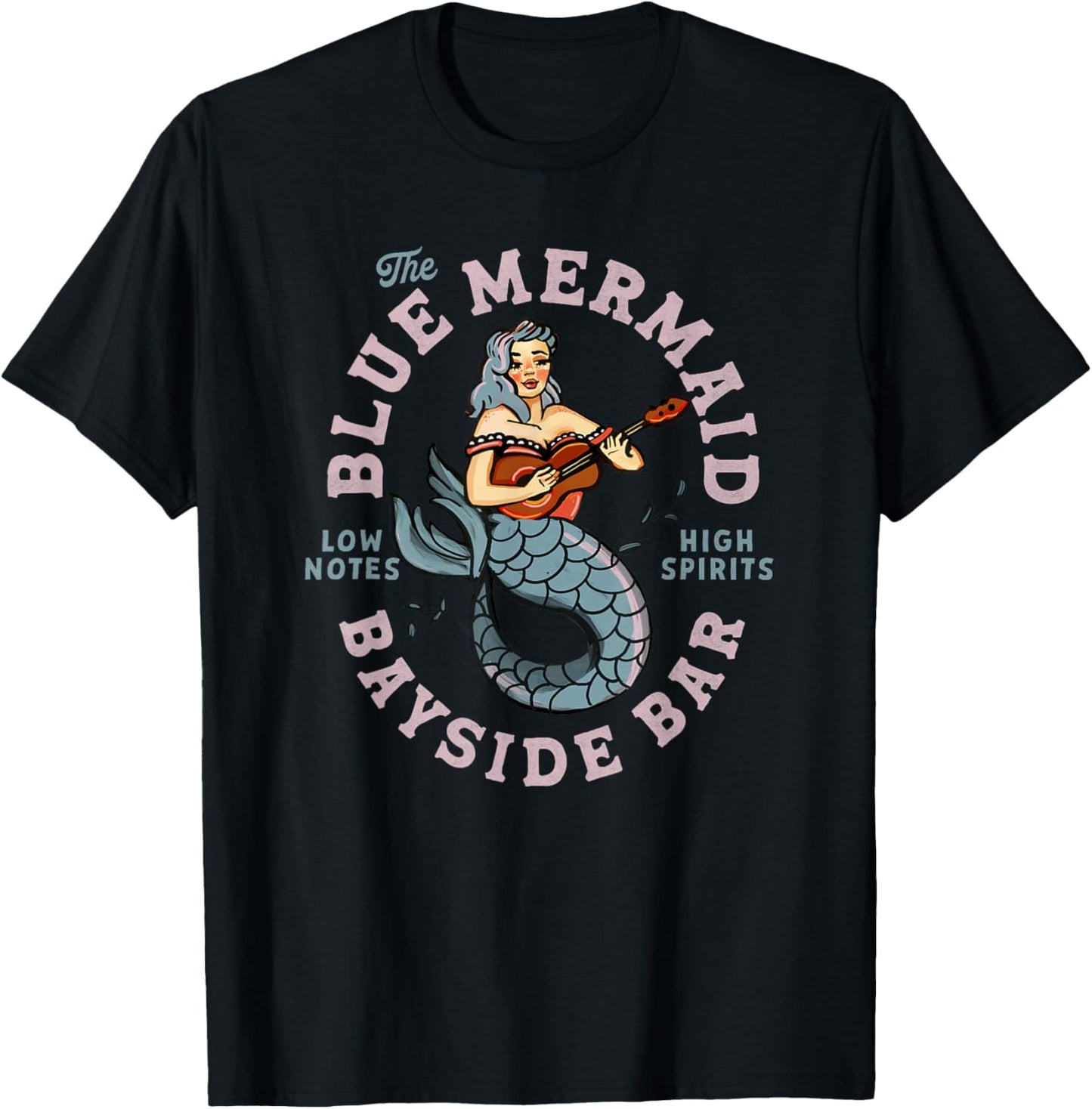 Sailor Mermaid Tattoo Vintage Guitar Music Travel Dive Bar T-Shirt - T-Shirt | Black