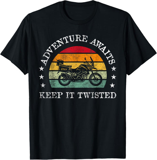 Adventure Awaits - Keep It Twisted - Vintage Motorcycle T-Shirt - T-Shirt | Black