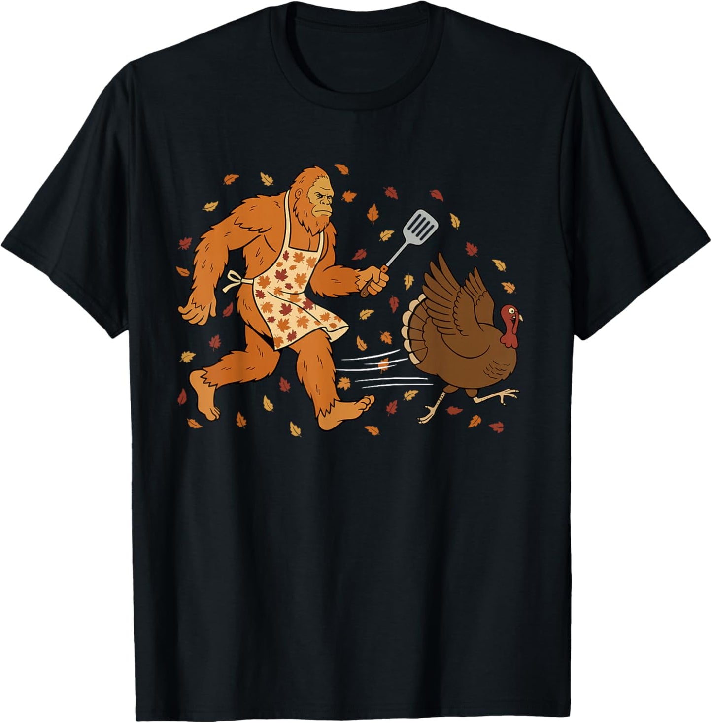 Funny Thanksgiving Bigfoot Turkey Sasquatch Autumn T-Shirt - T-Shirt | Black