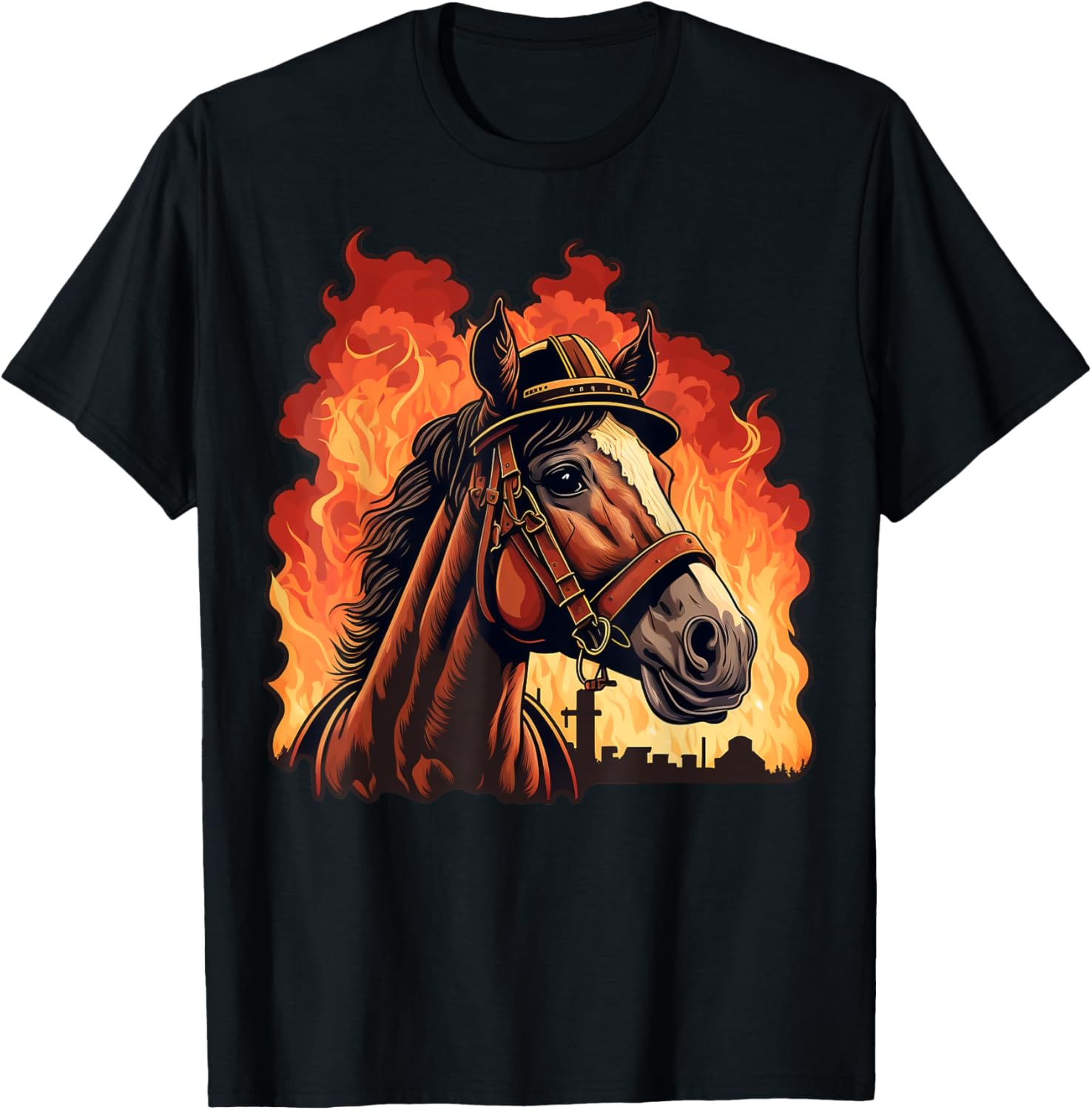 Horse Fireman on Firefighter Horse T-Shirt - T-Shirt | Black