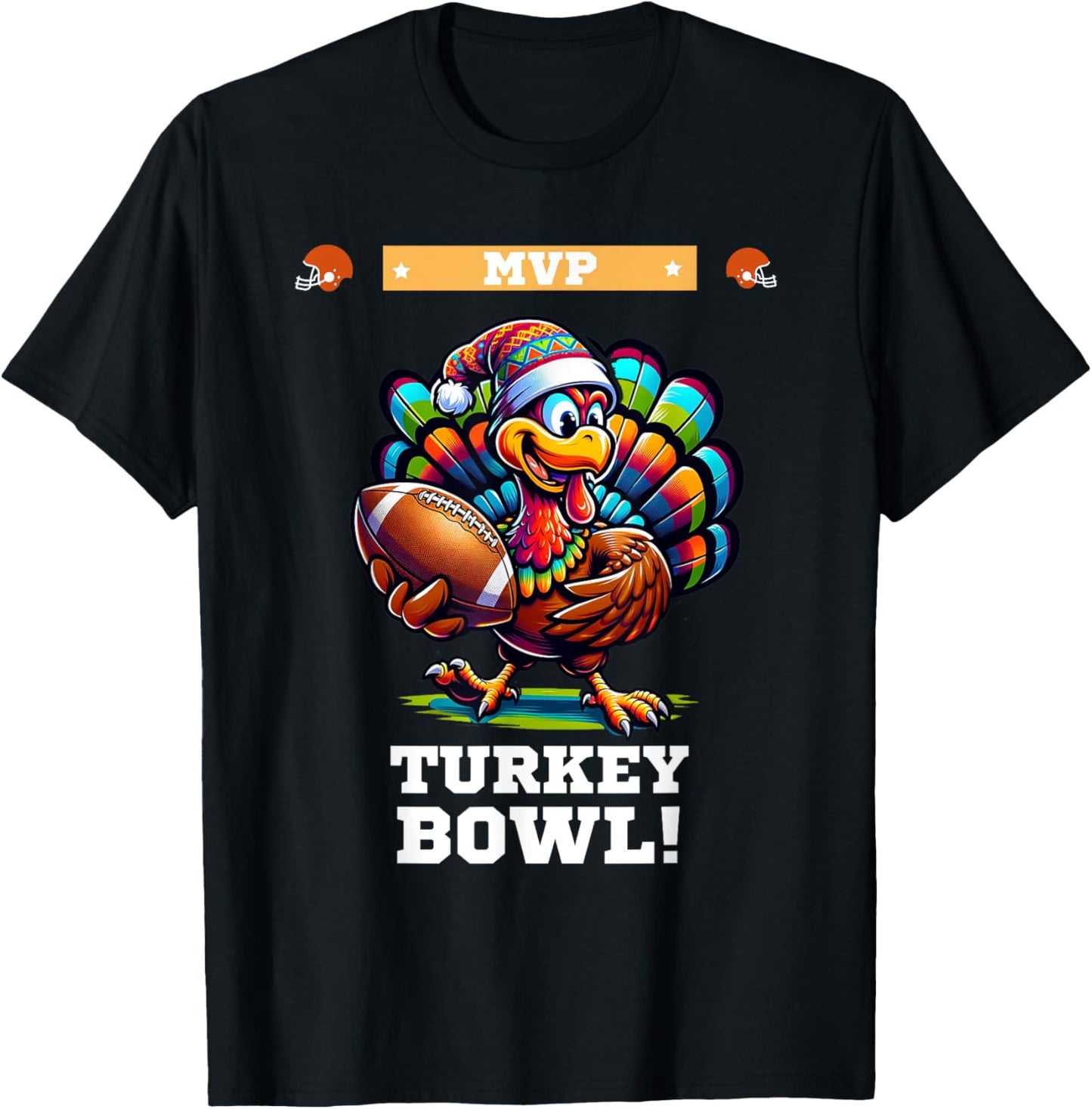 Turkey Bowl Thanksgiving Football - -Adult, Kids - Black - Short Sleeve - Modern - Cartoon Holiday Football Shirt - Small T-Shirt - T-Shirt | Black
