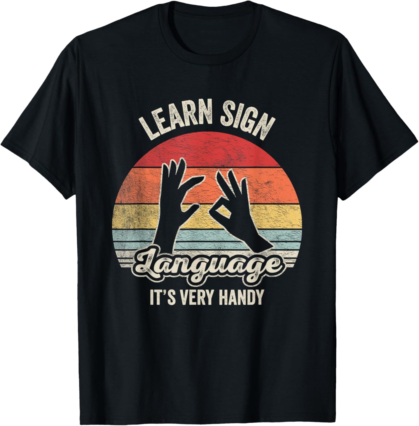 Retro Vintage Learn Sign Language ASL Deaf Gift ASL Teacher Men Women T-Shirt - T-Shirt | Black