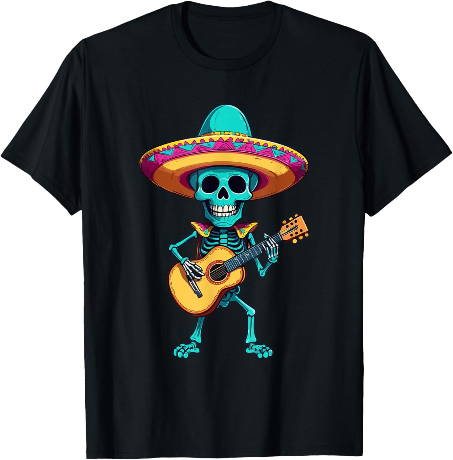 Skelett Mexikanischer Mariachi Gitarrenspieler Design T-Shirt - T-Shirt | Black