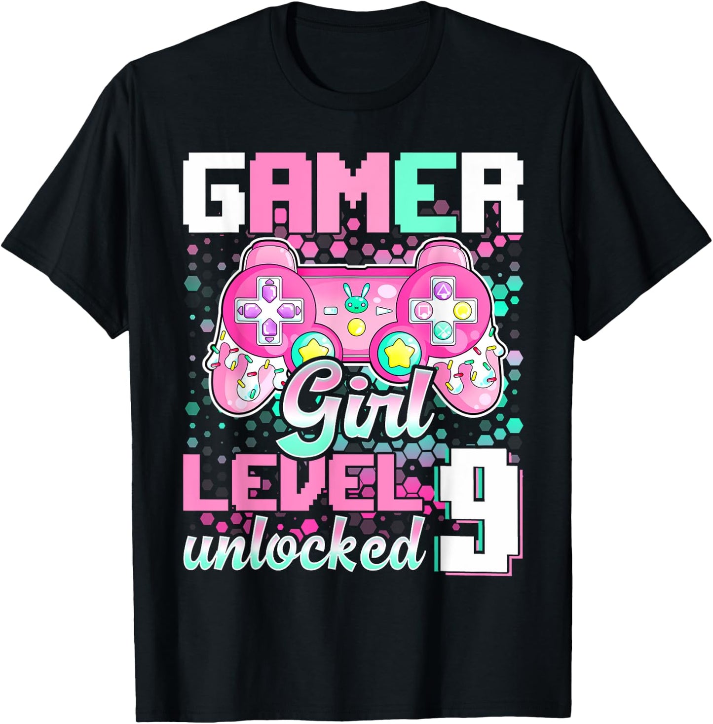 9th Birthday Gift Gamer Girl Level 9 Unlocked Video Game T-Shirt - T-Shirt | Black