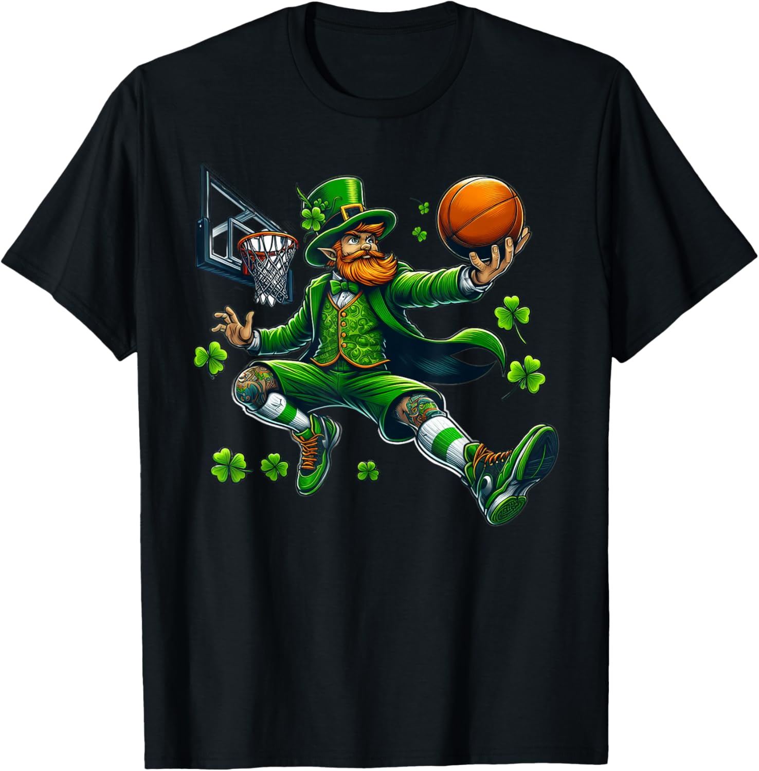 Leprechaun Basketball Dunk St. Patrick's Day Lucky Sports T-Shirt - T-Shirt | Black
