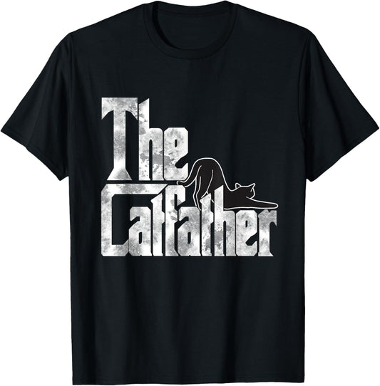 The Catfather Black Cat Father Mafia Whiskers Male Daddy T-Shirt - T-Shirt | Black