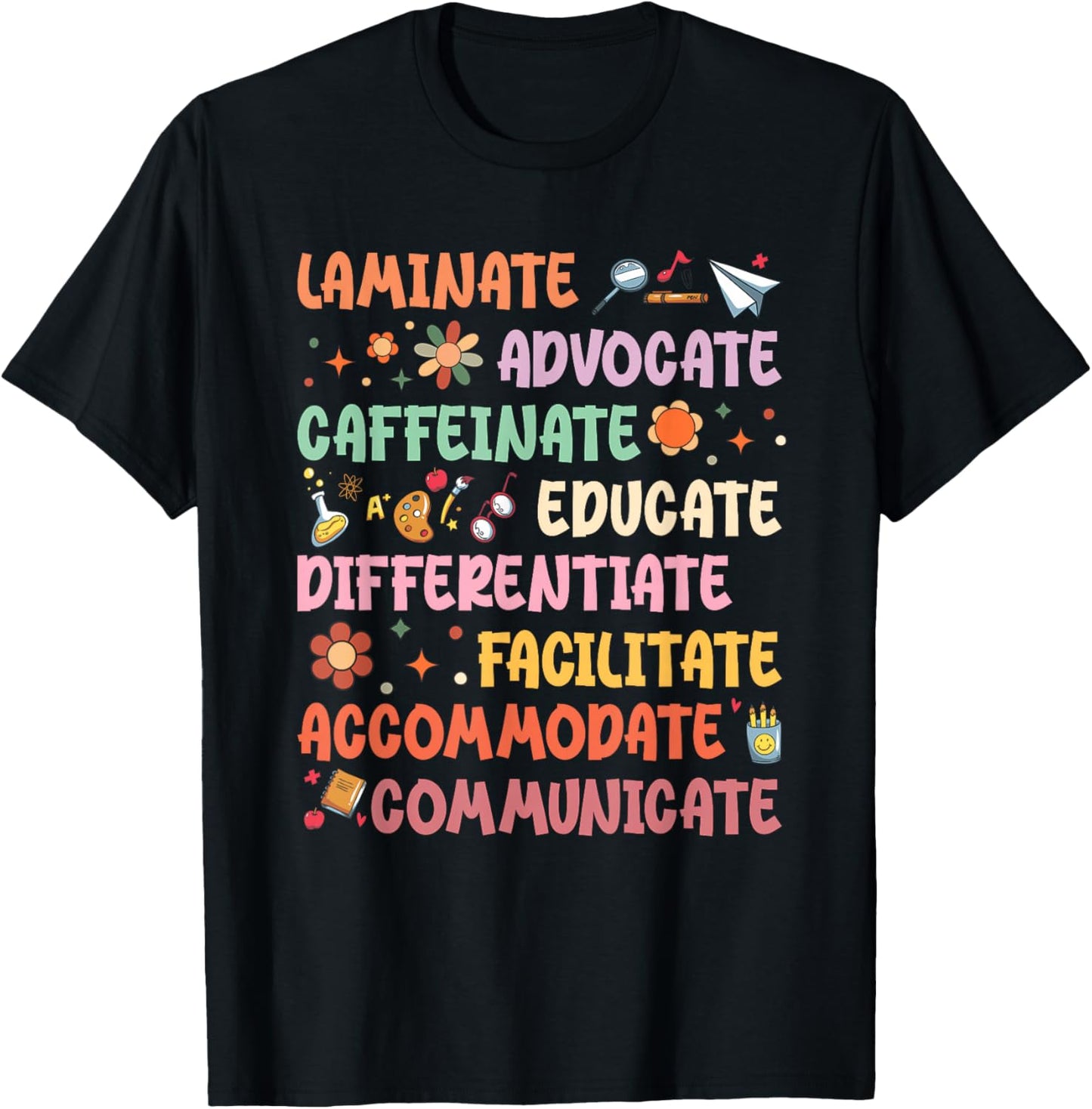 SPED Caffeinate Advocate Laminate Educate Teacher Facilitate Women T-Shirt - T-Shirt | Black