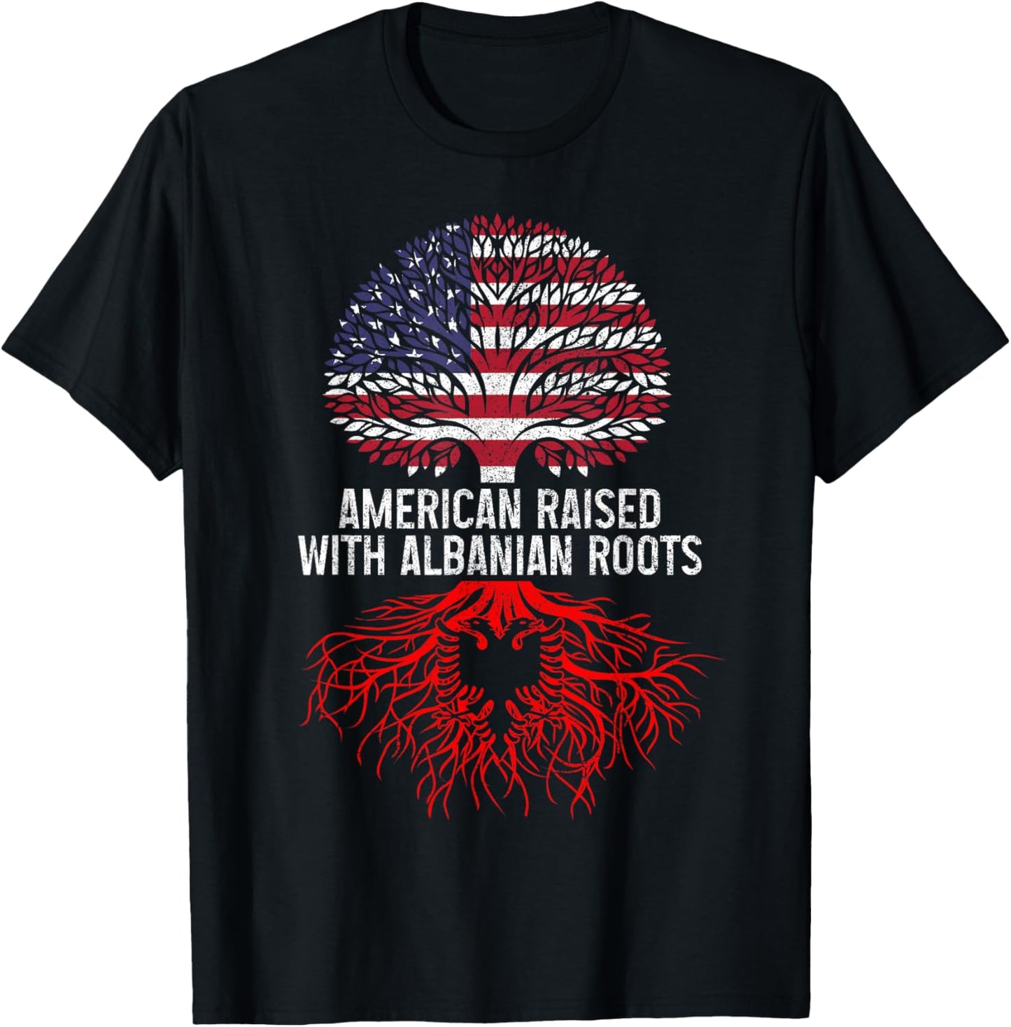 Albania Albanian American Flag Pride Roots Vintage Patriotic T-Shirt - T-Shirt | Black