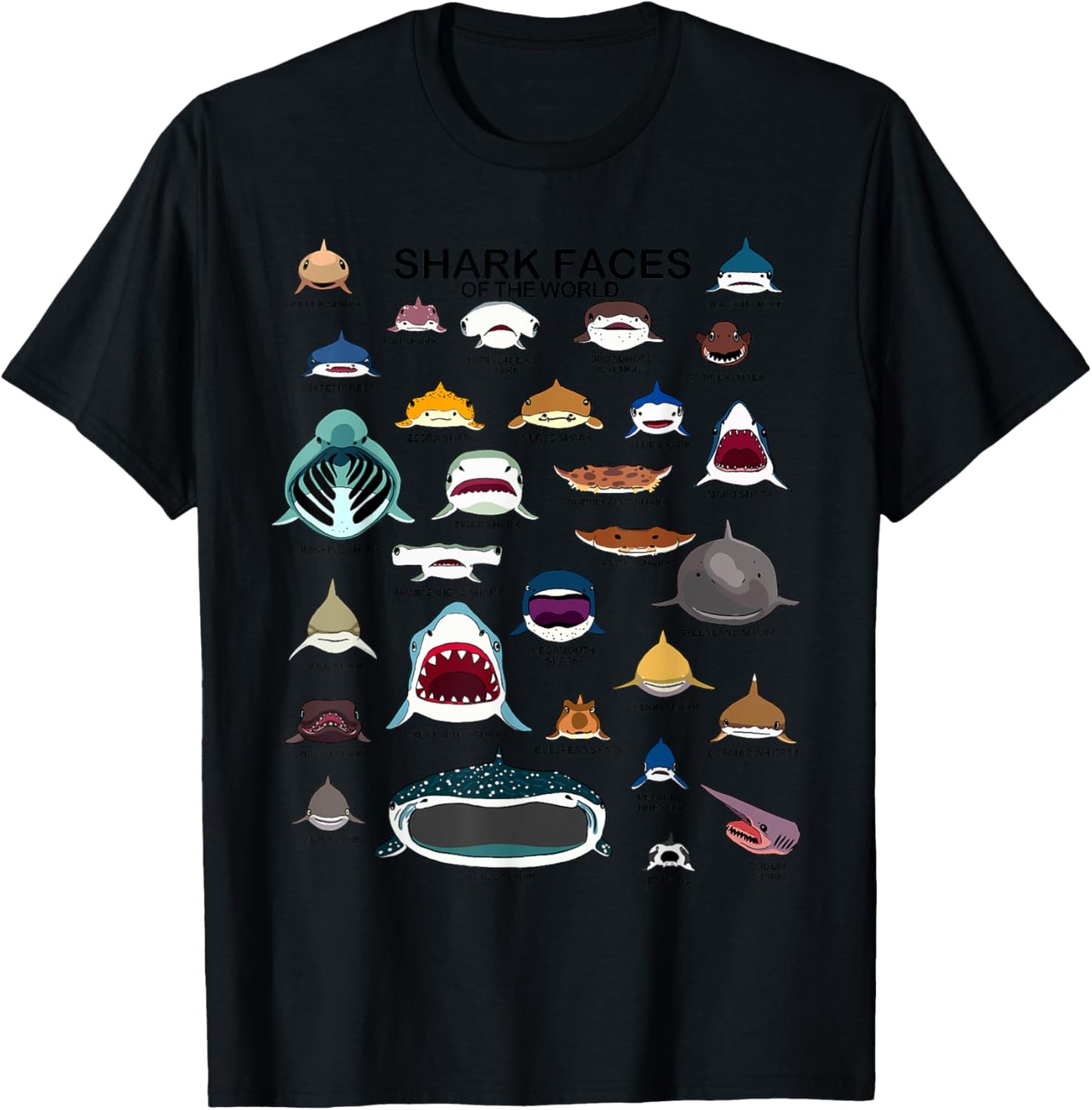Shark Faces Of The World Love Sharks Kids Shark Mouth , Small T-Shirt - T-Shirt | Black