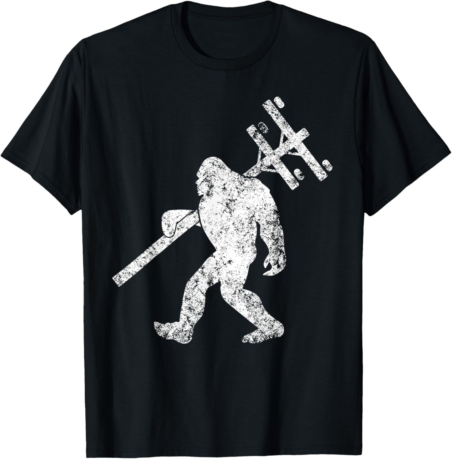 Lineman funny bigfoot hanging Electricity column electrician T-Shirt - T-Shirt | Black