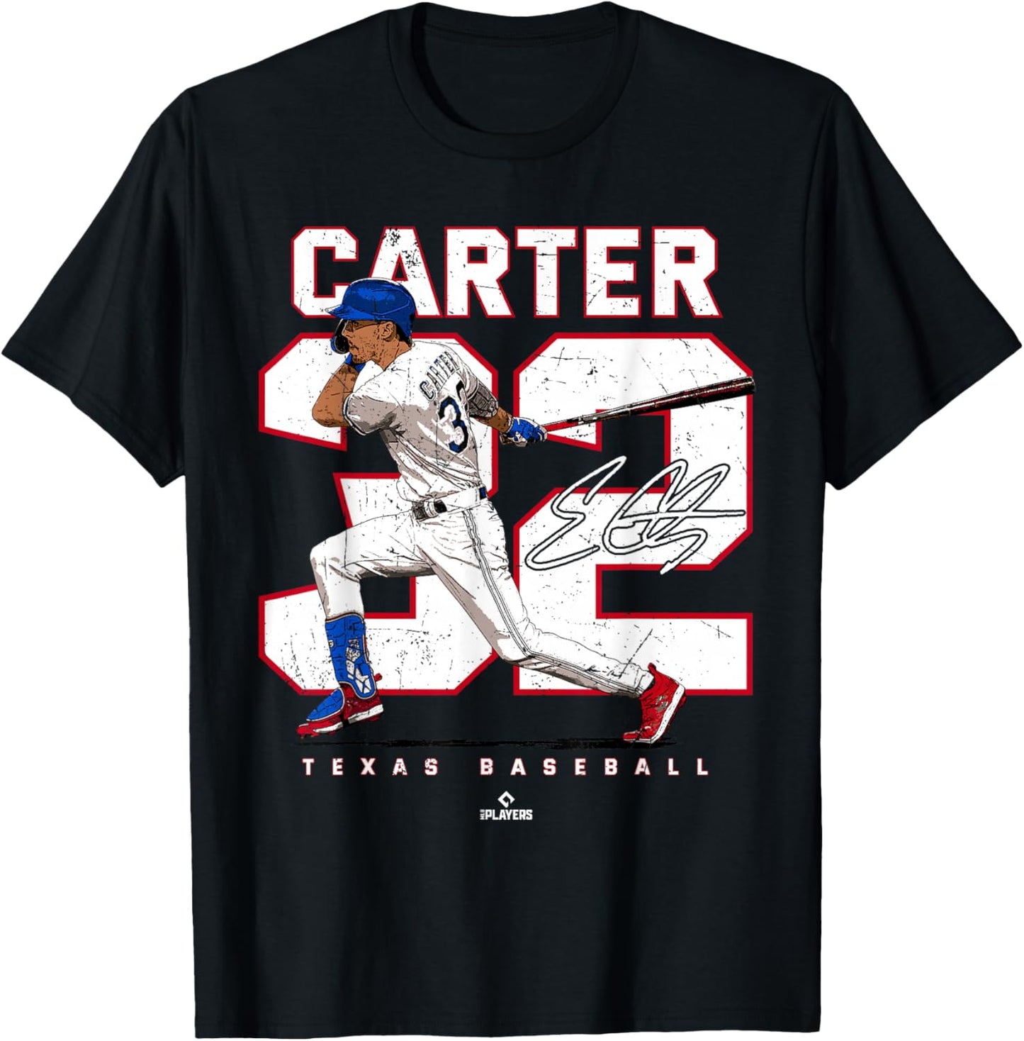 Number and Portrait Evan Carter Texas MLBPA T-Shirt - T-Shirt | Black