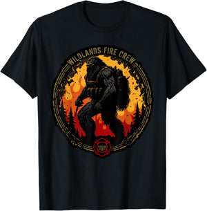 Retro Bigfoot Wildland Firefighter Sasquatch Fireman Gifts T-Shirt - T-Shirt | Black