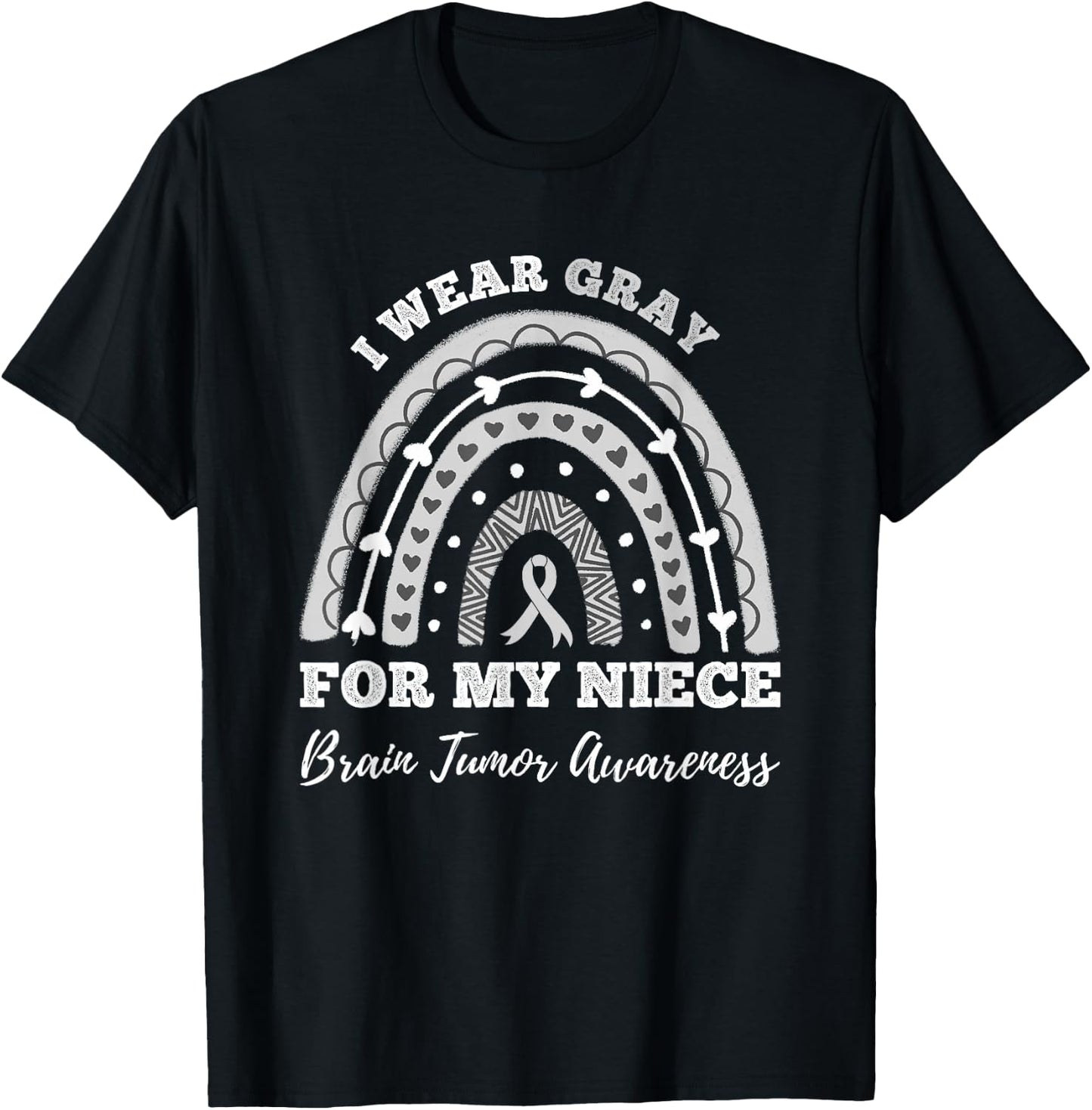 Rainbow I Wear Gray For My Niece Brain Tumor Awareness T-Shirt - T-Shirt | Black