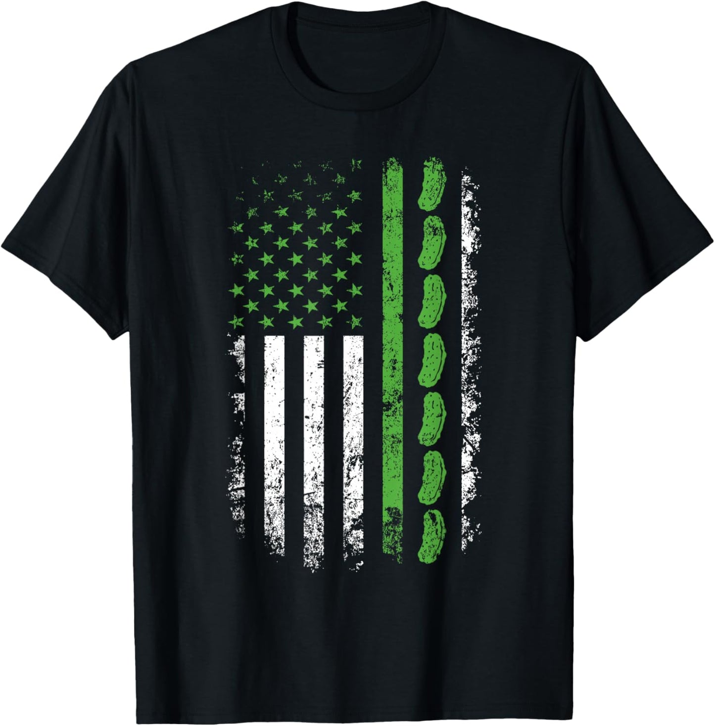 Pickle Cucumber US American Flag for Pickle Lovers Men Women T-Shirt - T-Shirt | Black