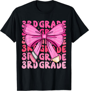 Cute 3rd Grade Girls Coquette Bow Back To School Third Grade T-Shirt - T-Shirt | Black