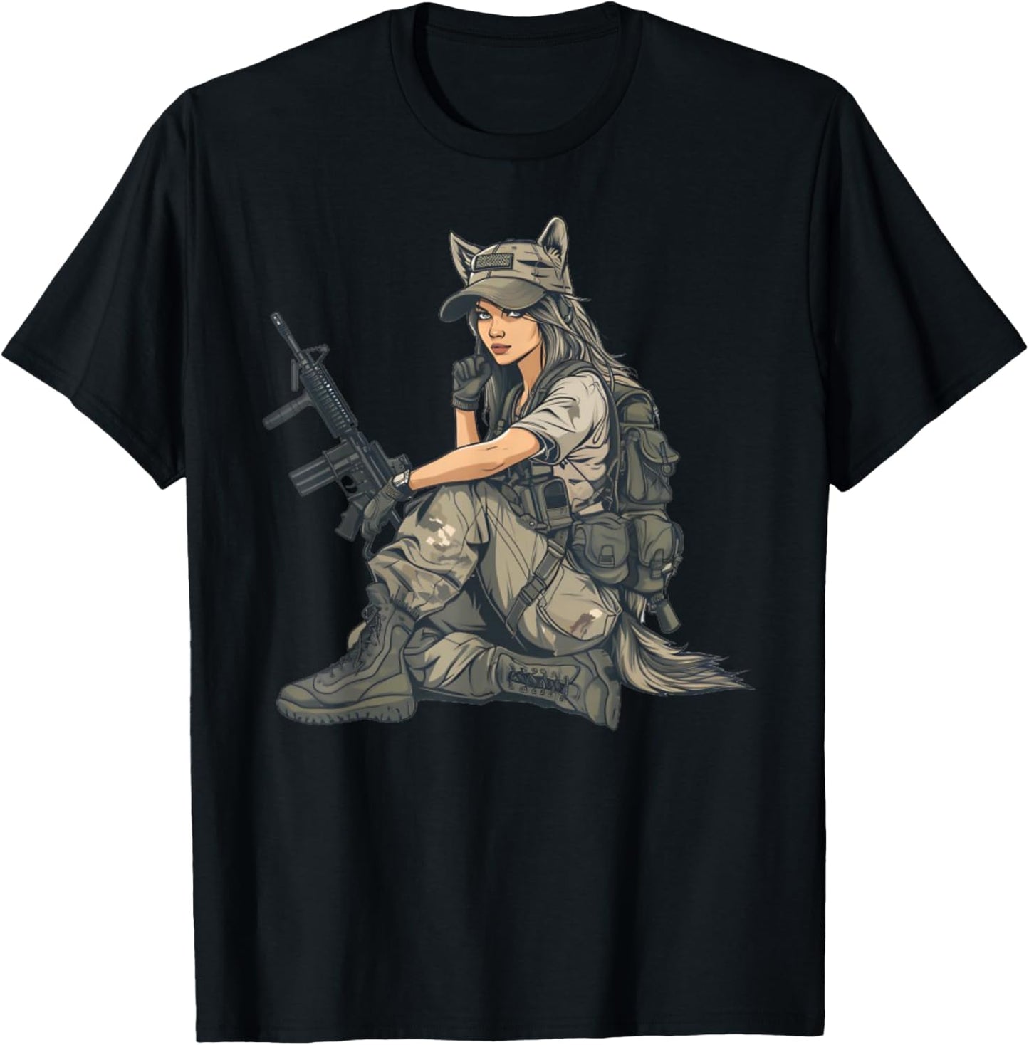 Army Wolf Girl - Wolf Sniper T-Shirt - T-Shirt | Black