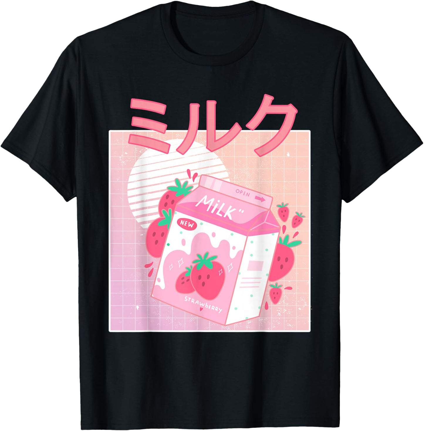 Funny Retro 90s Japanese Kawaii Strawberry Milk Shake Carton T-Shirt - T-Shirt | Black