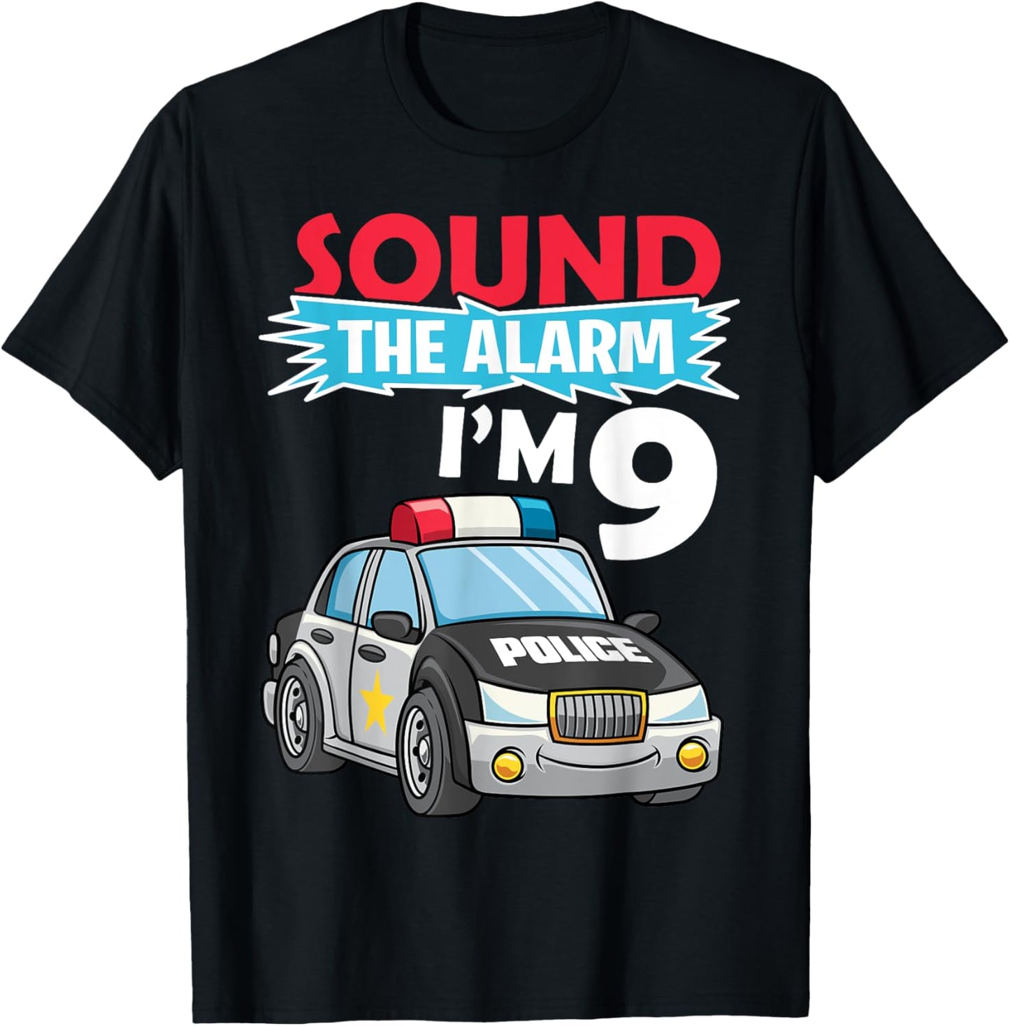 Birthday Boy Shirt 9 Years Old Kids Police Car Policeman Cop T-Shirt - T-Shirt | Black