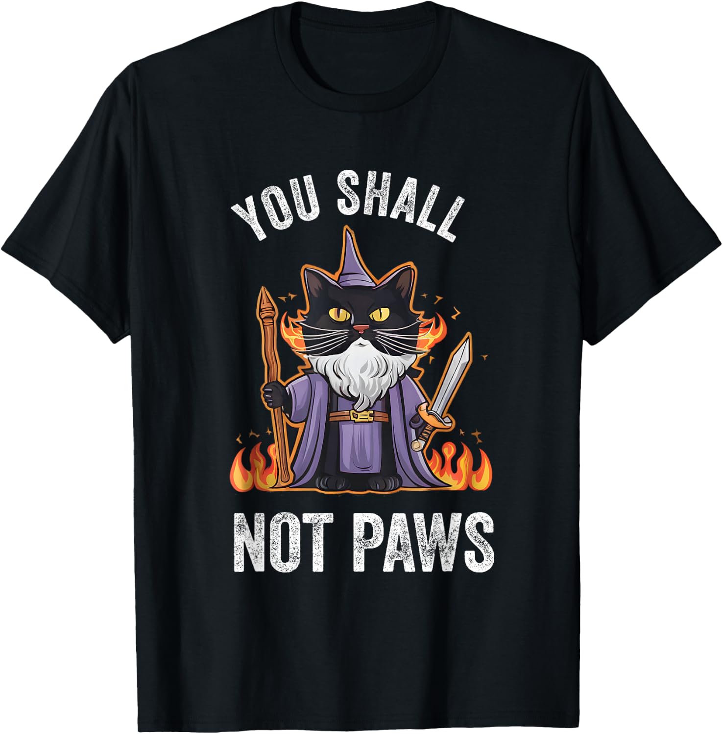 You Shall Not Paws Cute Funny RPG Cat Wizard T-Shirt - T-Shirt | Black