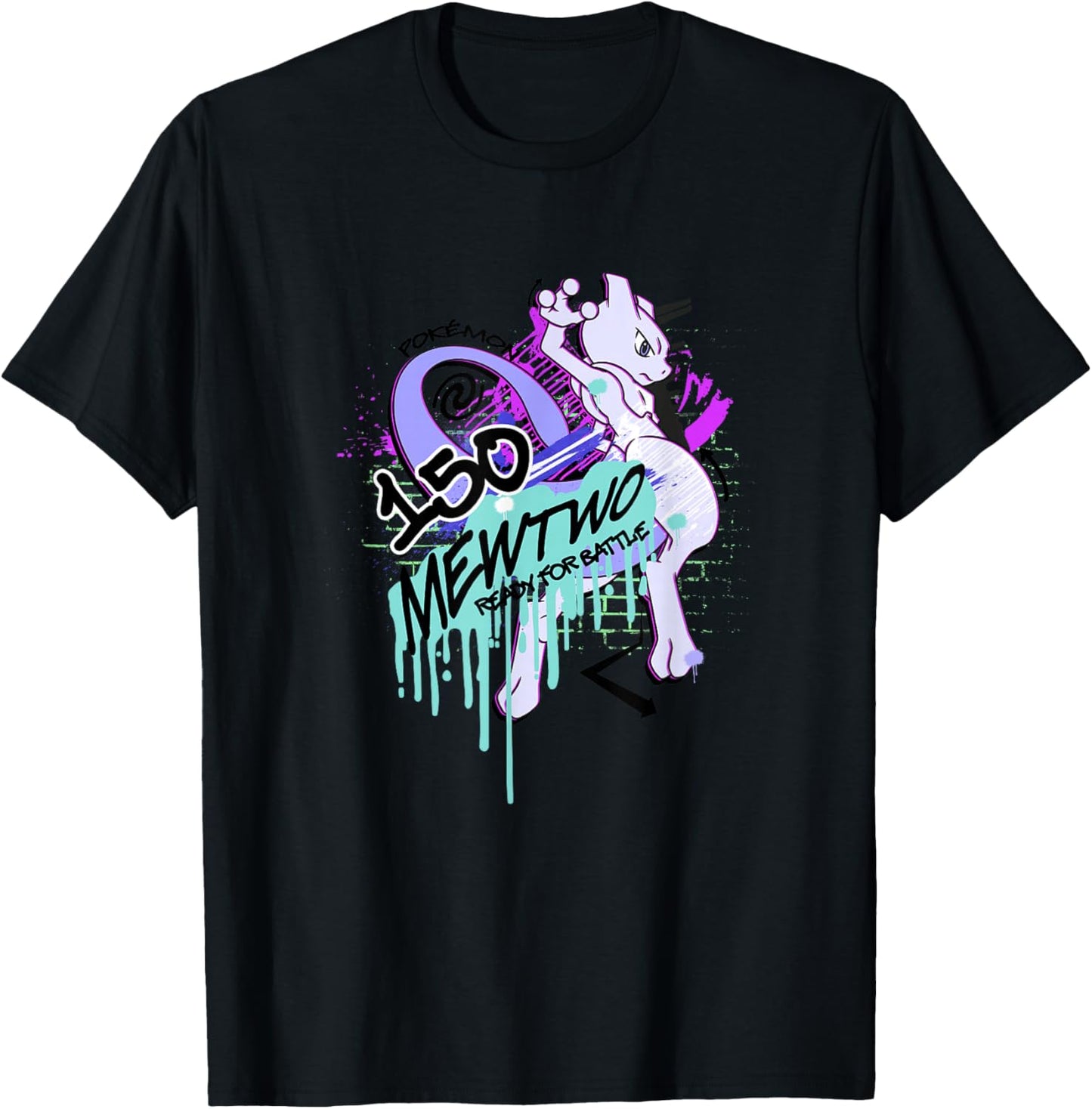 Pokémon Mewtwo Retro Graffiti #150 Ready for Battle T-Shirt - T-Shirt | Black