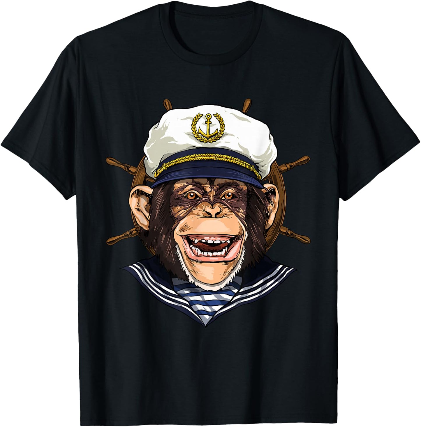 Boat Captain Monkey Boat Lover Owners Sailor Monkey Lover T-Shirt - T-Shirt | Black