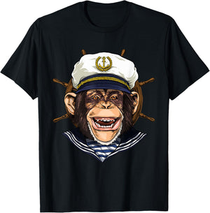 Boat Captain Monkey Boat Lover Owners Sailor Monkey Lover T-Shirt - T-Shirt | Black