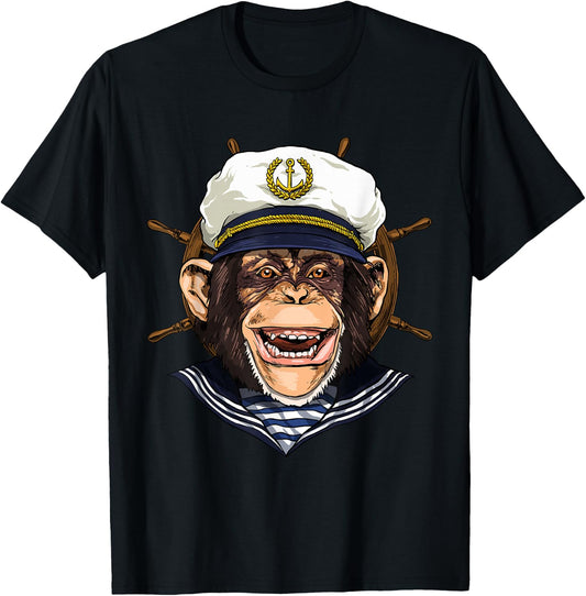 Boat Captain Monkey Boat Lover Owners Sailor Monkey Lover T-Shirt - T-Shirt | Black