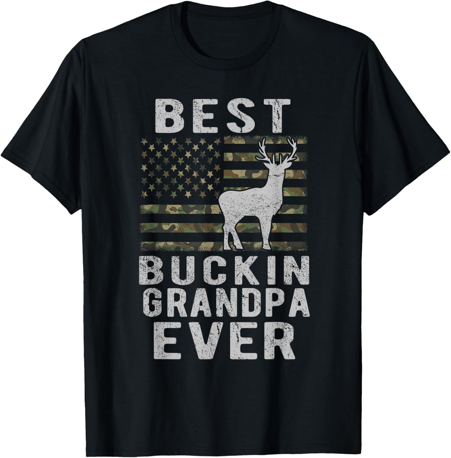 Best Bucking Grandpa Ever Camouflage US Flag Deer Hunting T-Shirt - T-Shirt | Black