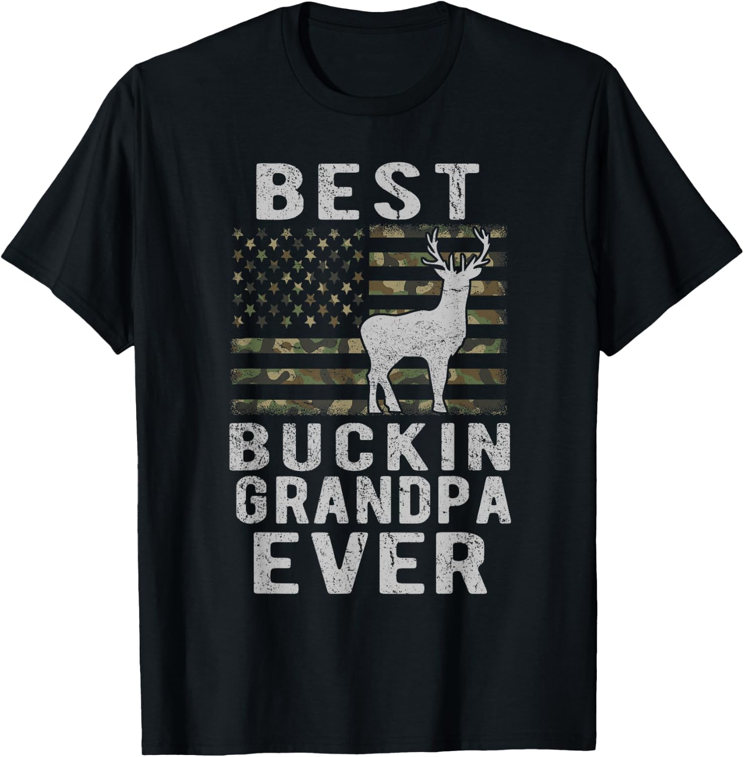 Best Bucking Grandpa Ever Camouflage US Flag Deer Hunting T-Shirt - T-Shirt | Black