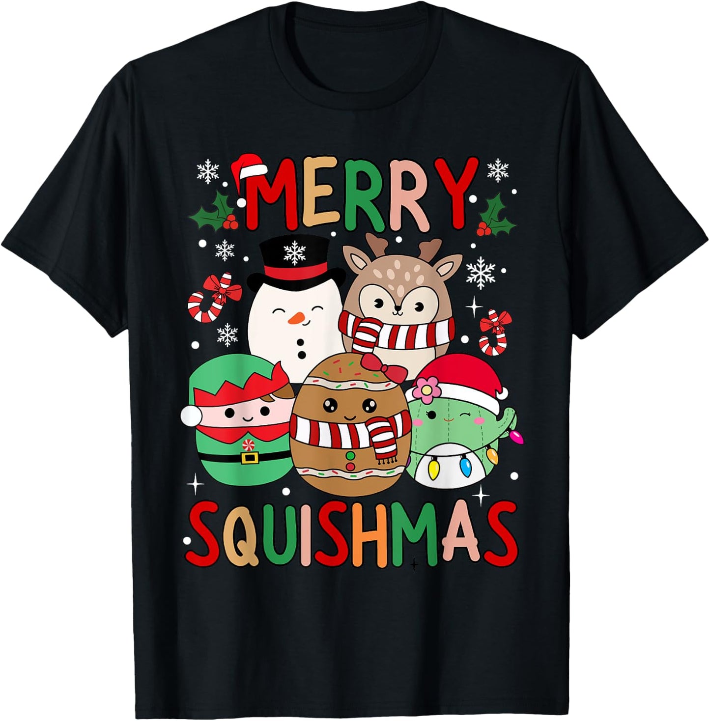 Squish Squad Merry Christmas Great Gifts Cute for Kids Woman T-Shirt - T-Shirt | Black