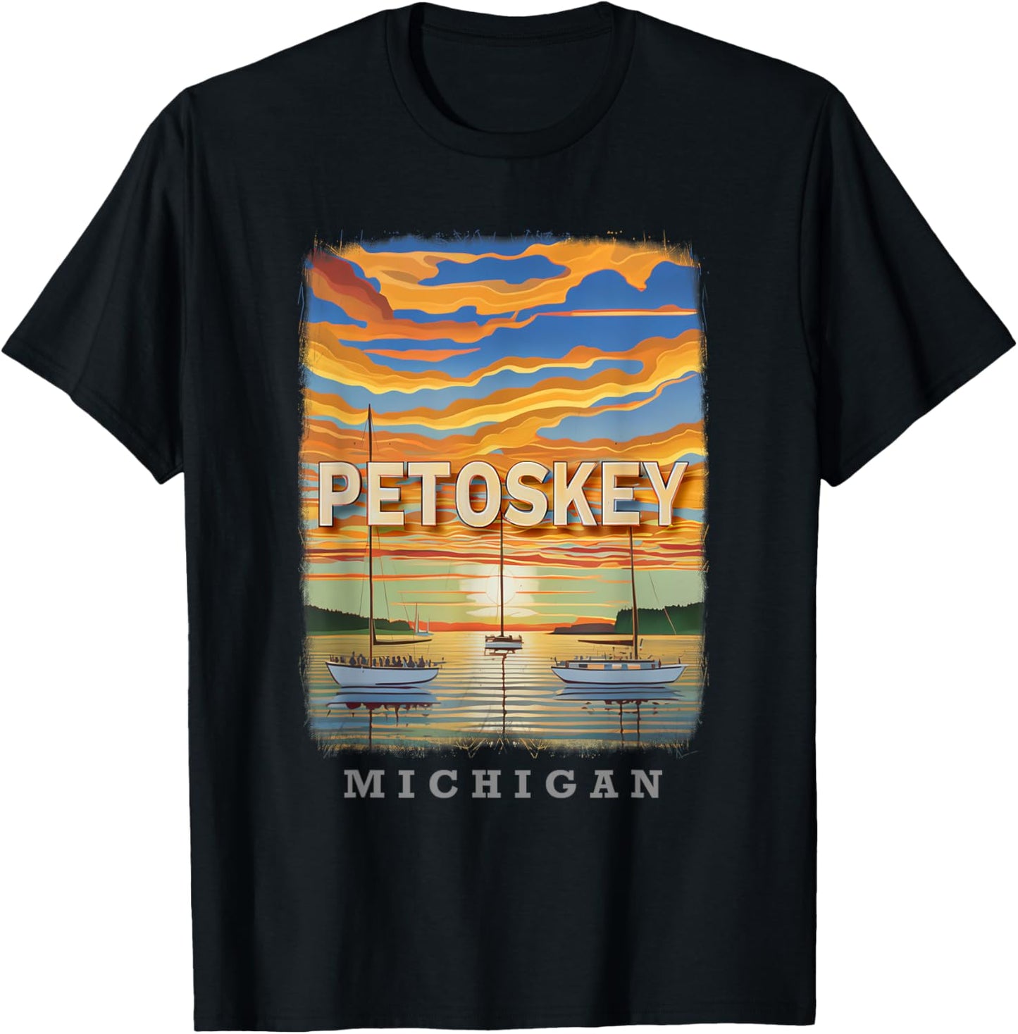 Petoskey Michigan MI Crystal Coastline SD166 T-Shirt - T-Shirt | Black
