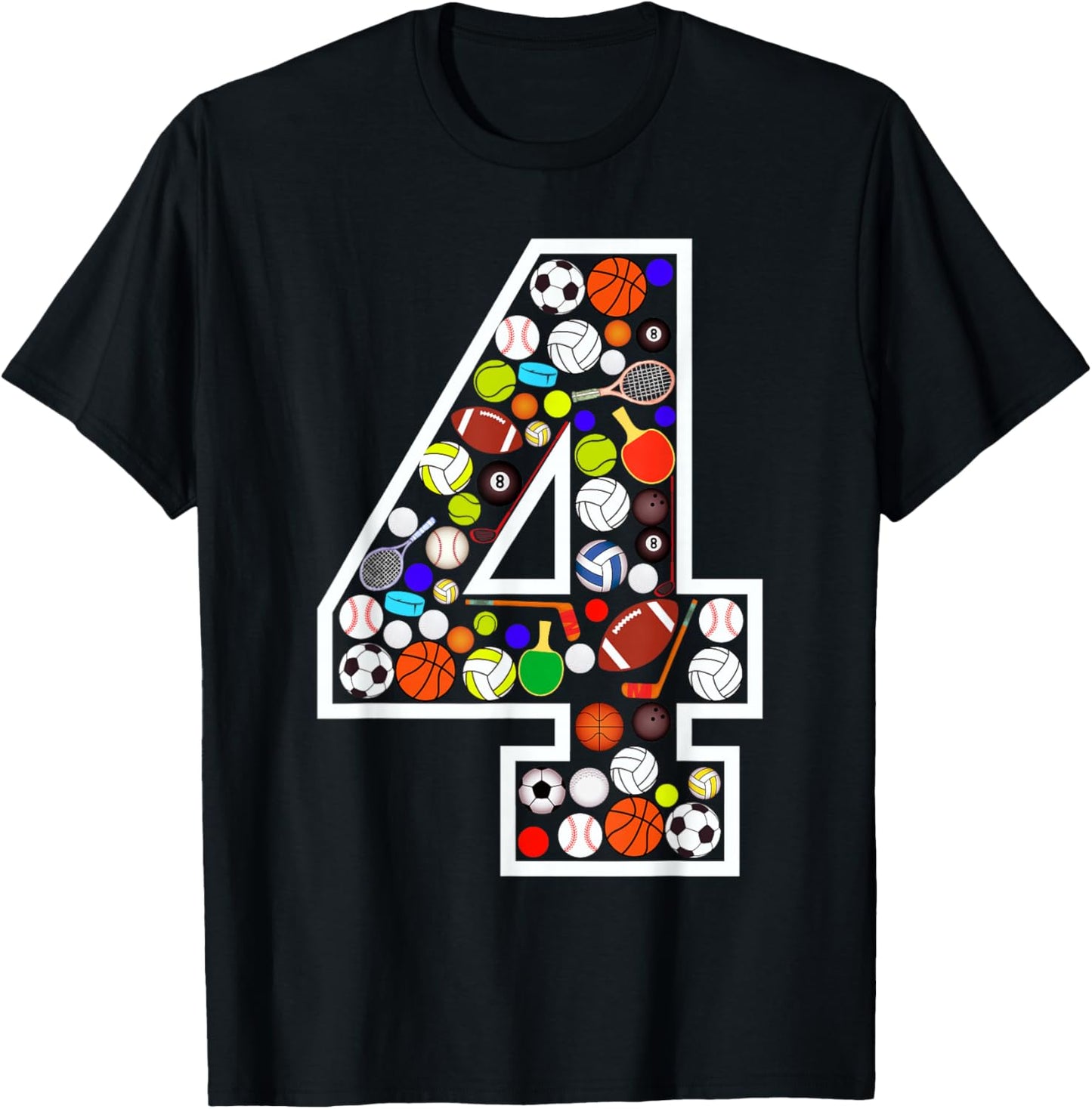 Kids 4th Birthday Sports Big Number Four 4 Year Old Boy T-Shirt - T-Shirt | Black