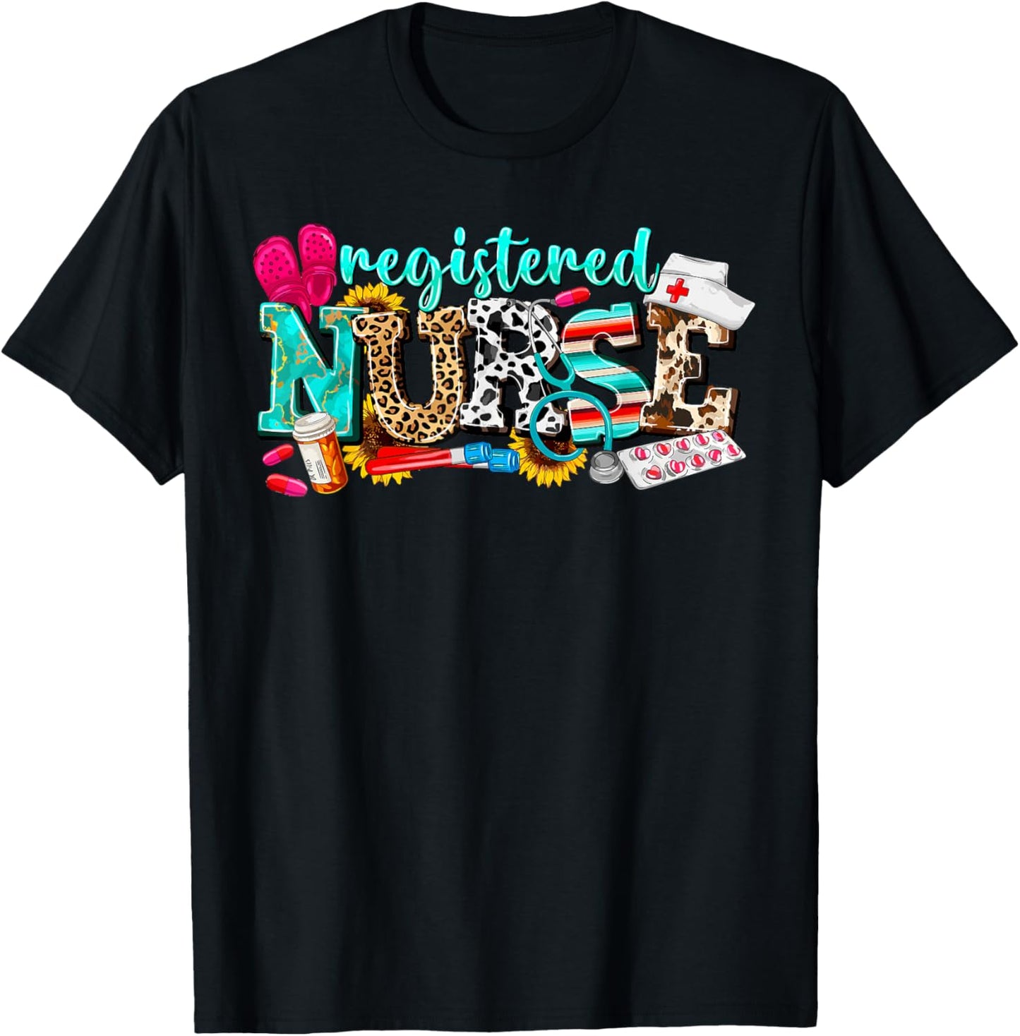 RN Nurse Leopard Print Registered Nurse Nursing School Women T-Shirt - T-Shirt | Black