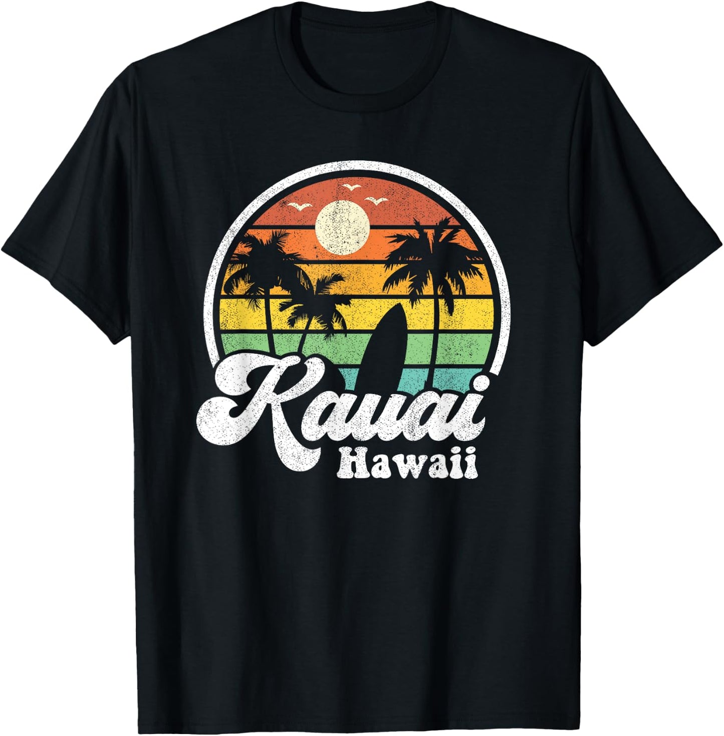 Vintage Kauai Beach Hawaii Surf Hawaiian Surfing 70's Gift T-Shirt - T-Shirt | Black