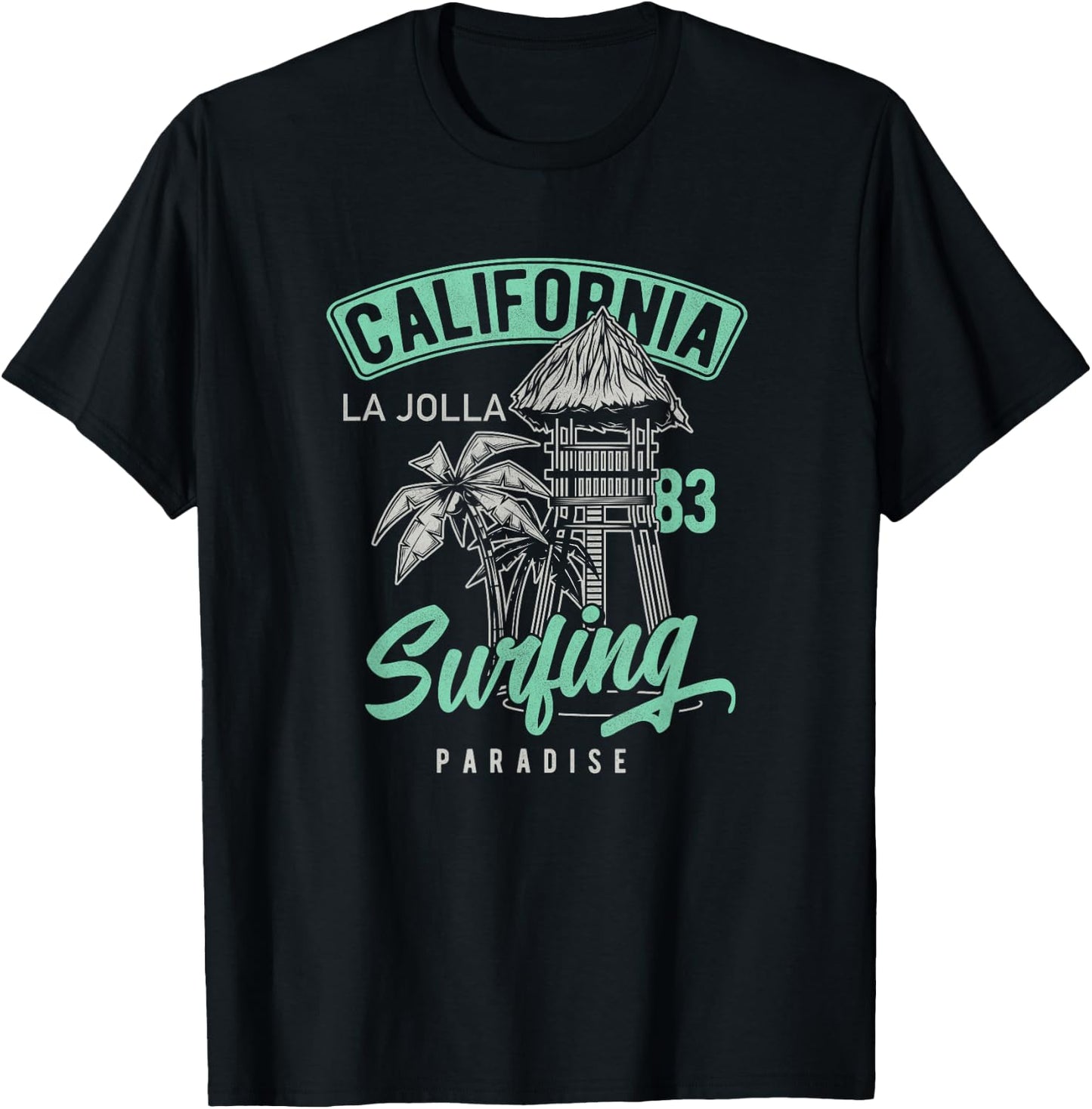 La Jolla Vintage Retro / 70s 80s Throwback Surf T-Shirt - T-Shirt | Black