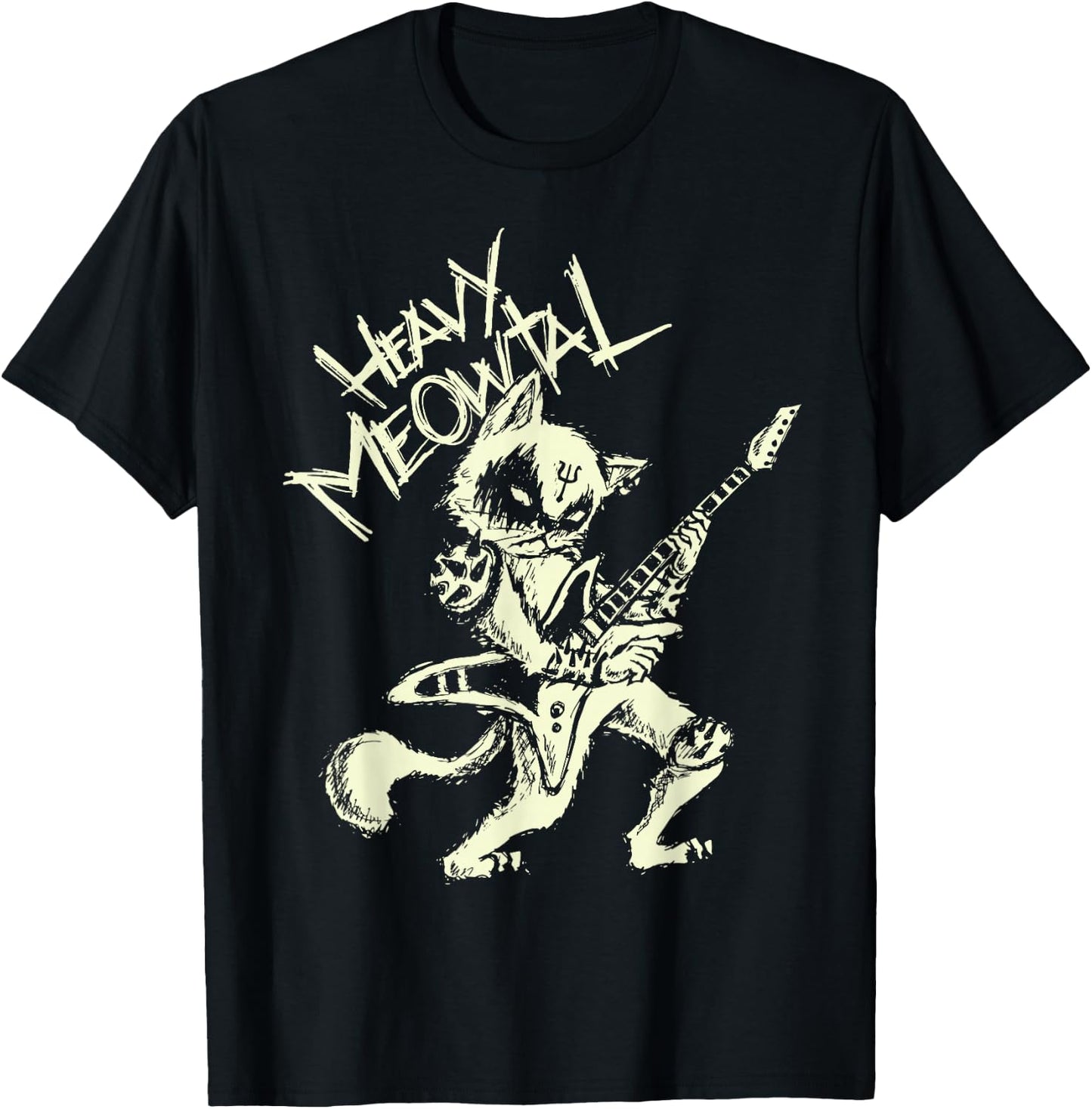Heavy Metal Cats Gift Clothing Guitar Playing Cat Gothic T-Shirt - T-Shirt | Black