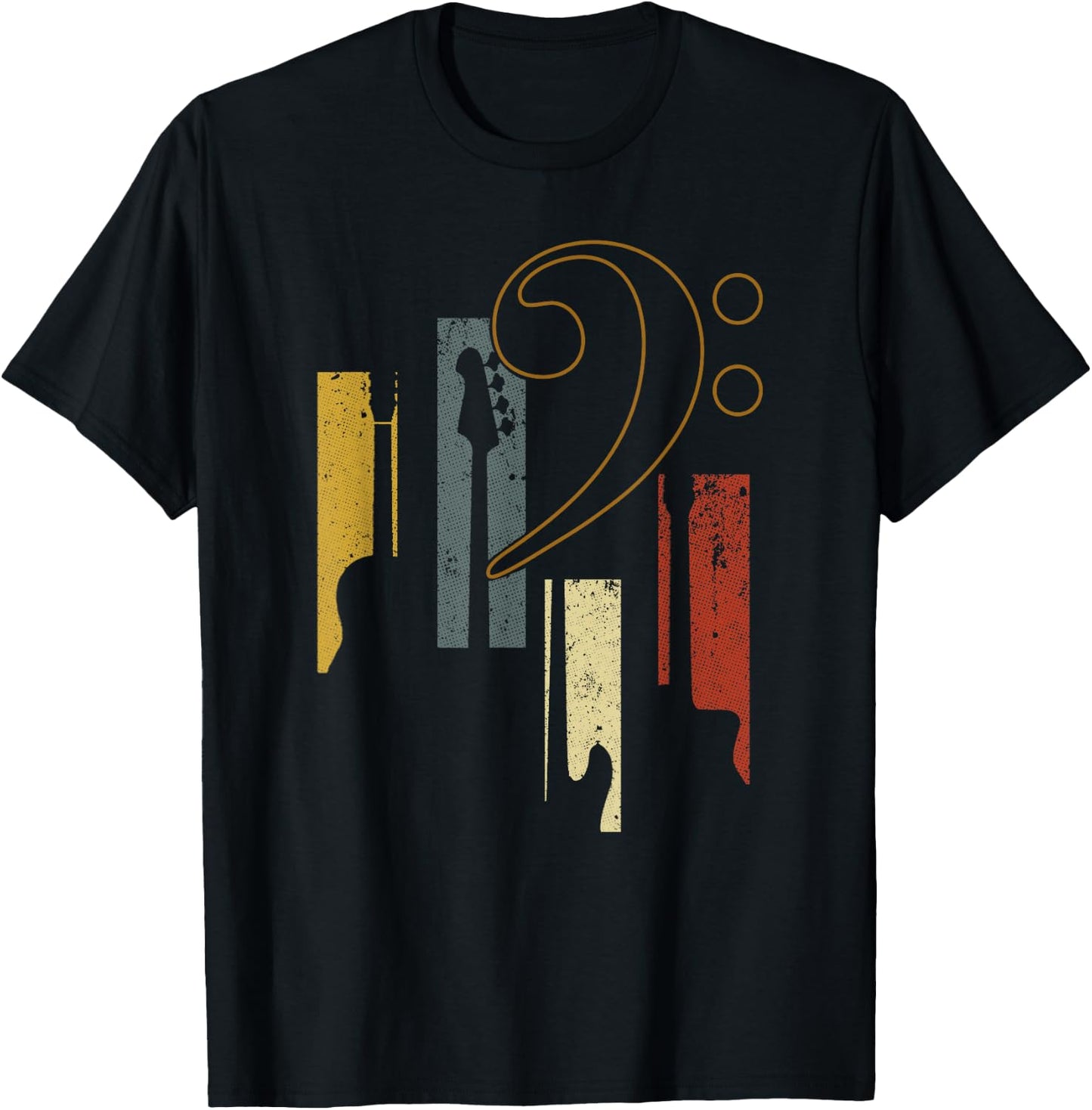 Bass Clef Vintage Bass Guitar Players Music Vintage Guitar T-Shirt - T-Shirt | Black