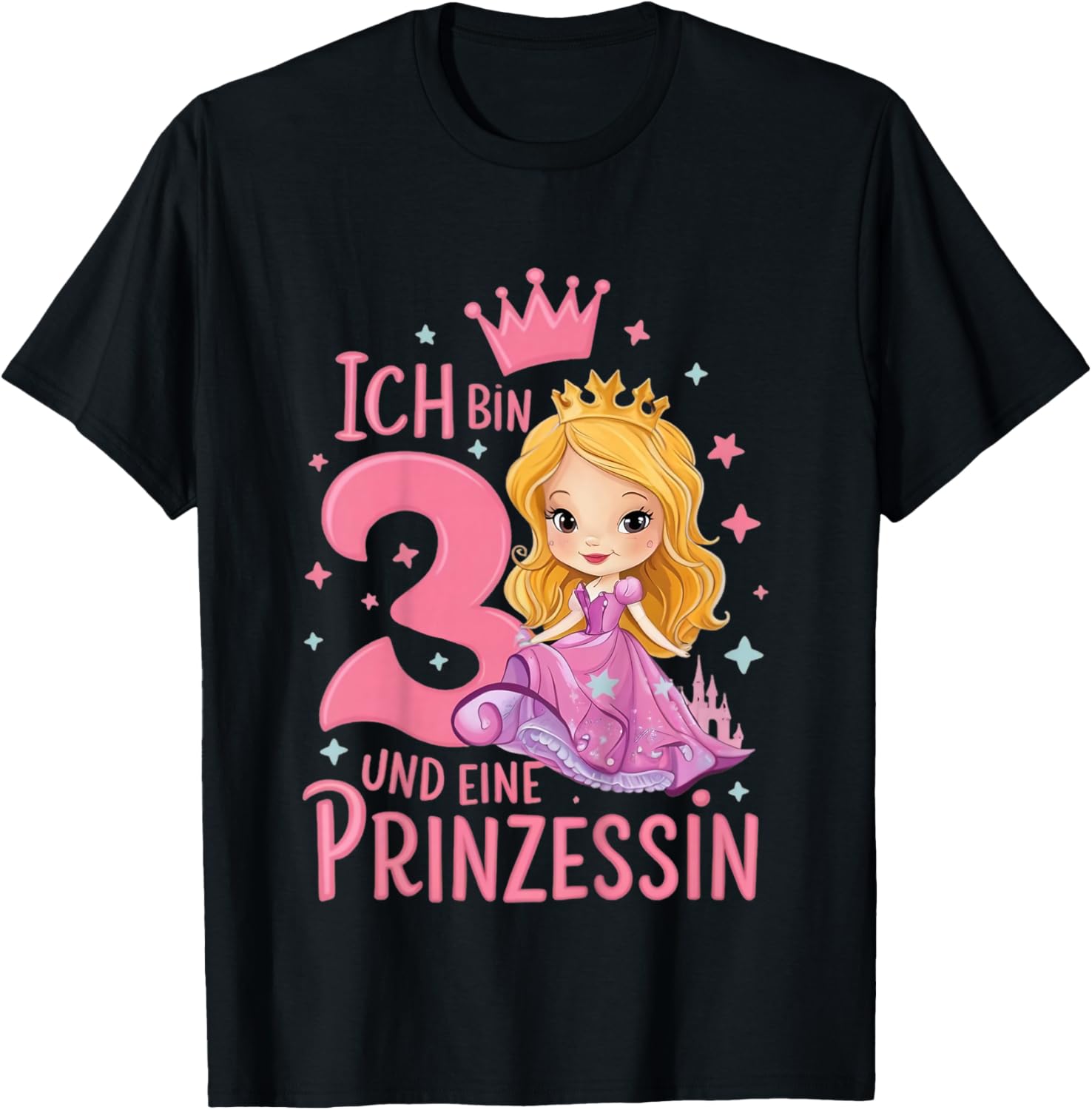 Kinder 3. Geburtstag 3 Jahre Mädchen Ich Bin 3 Und Eine Prinzessin T-Shirt - T-Shirt | Black