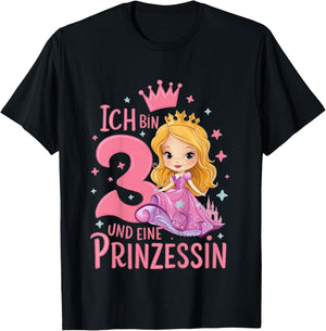 Kinder 3. Geburtstag 3 Jahre Mädchen Ich Bin 3 Und Eine Prinzessin T-Shirt - T-Shirt | Black